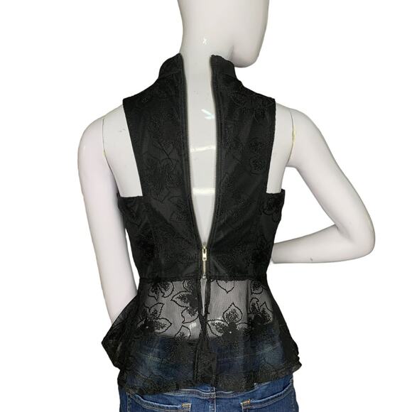 Charlotte Russe Halter Lace Top Black Zipper on back Size S Deep V - Picture 9 of 12